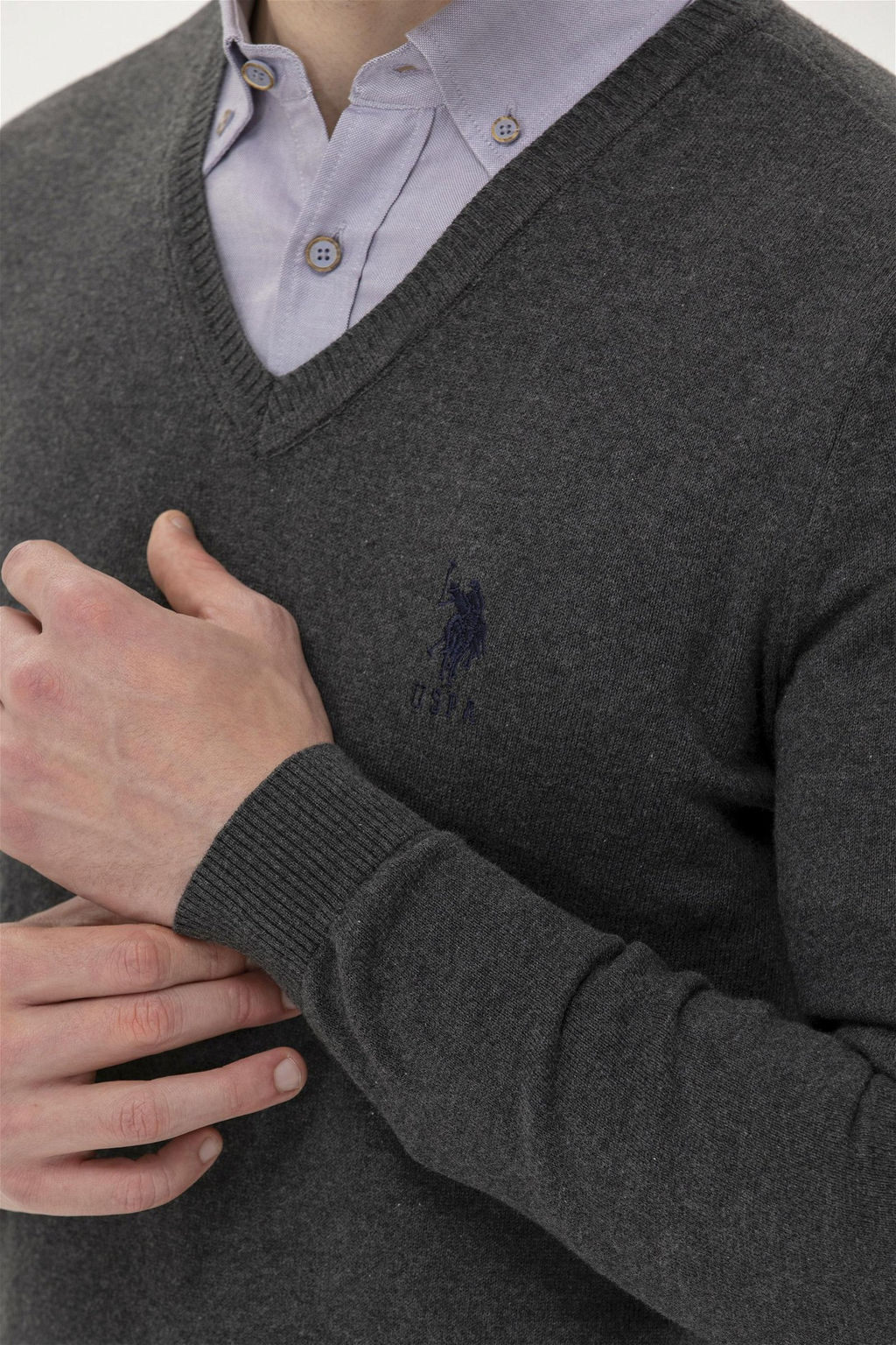 Мужской базовый свитер антрацитового меланжа - U.s. polo assn фото 7