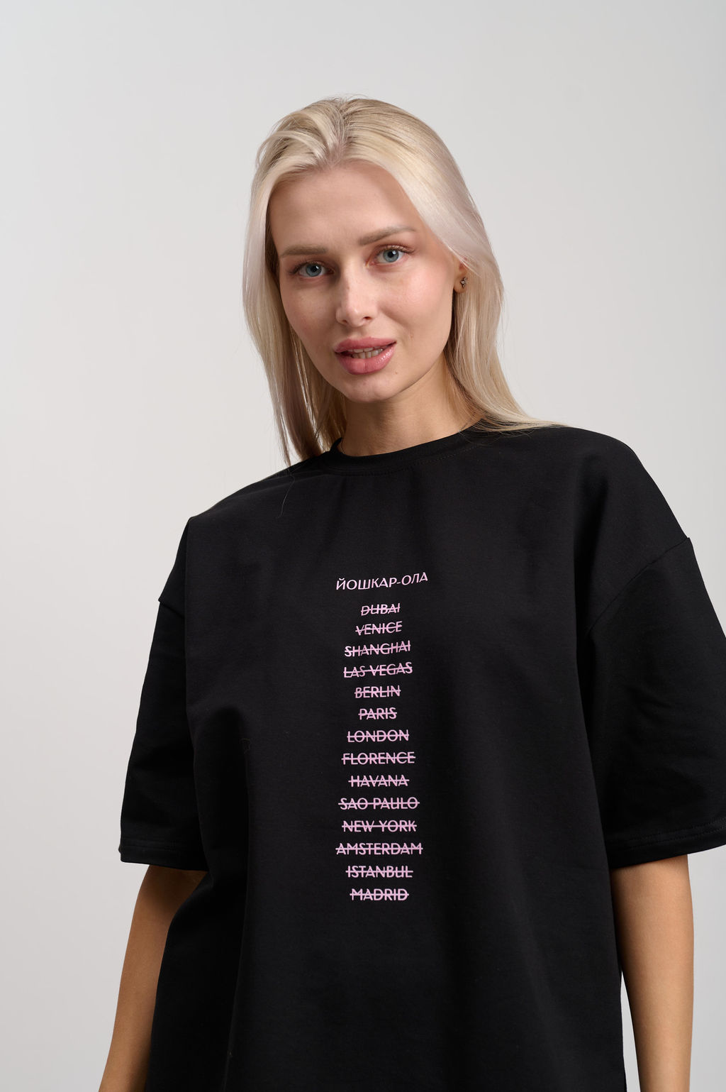 Футболка женская оверсайз черный "Зачеркнутые города"