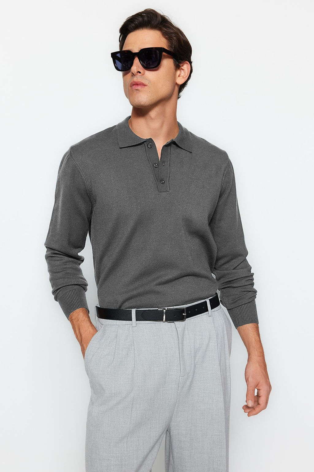 Antrasit Regular Polo Yaka Duz Kazak TMNAW24KZ00067