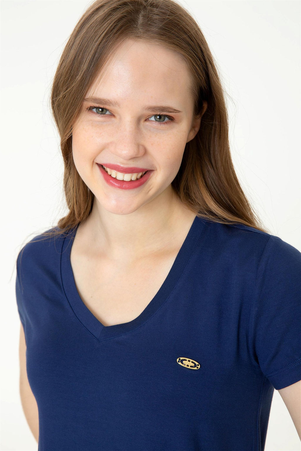 Женская темно-синяя футболка с V-образным вырезом Basic - U.s. polo assn фото 8