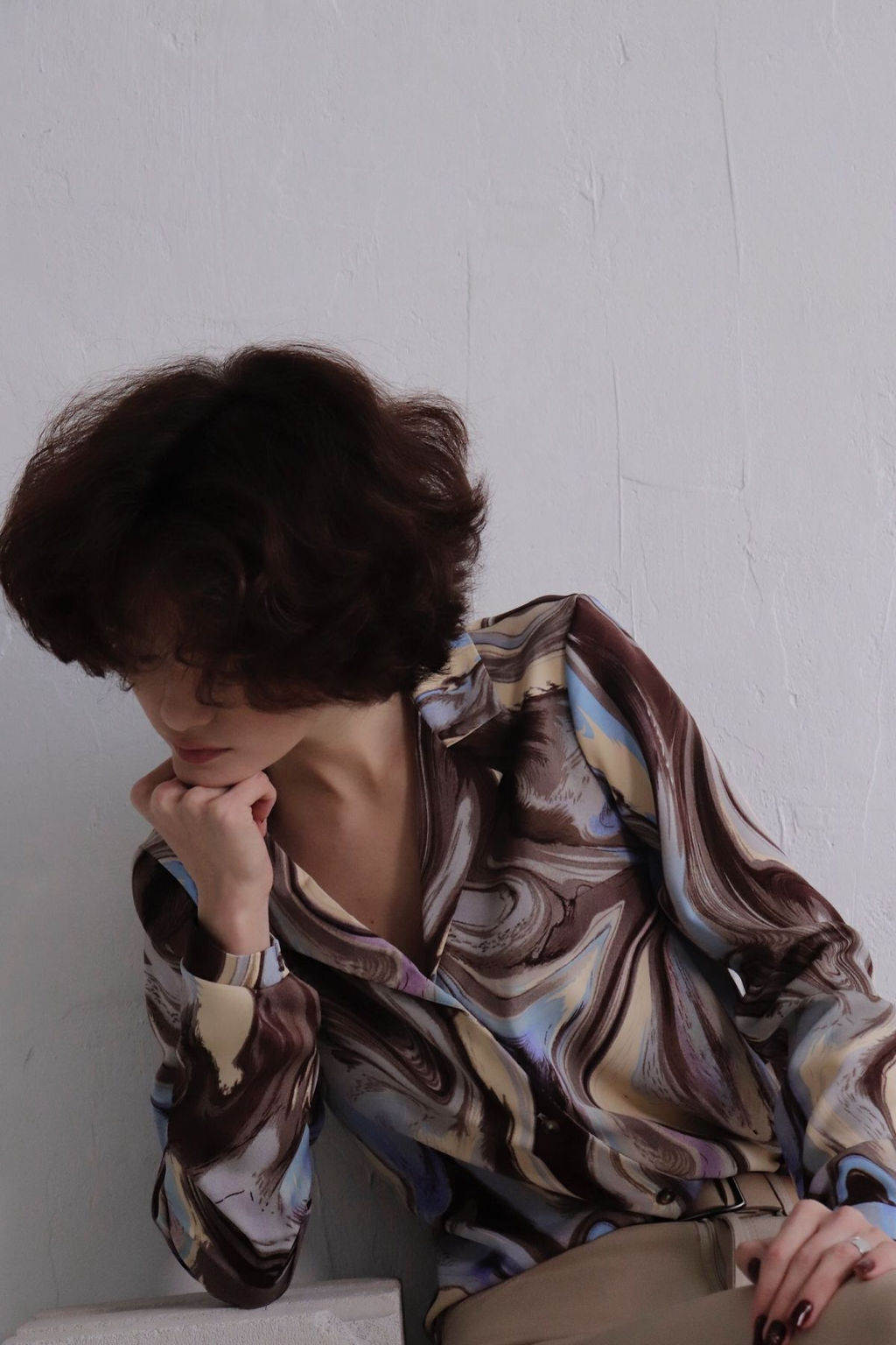 11539 Блуза с английским воротником коричнево-голубая - Martichelli фото 7