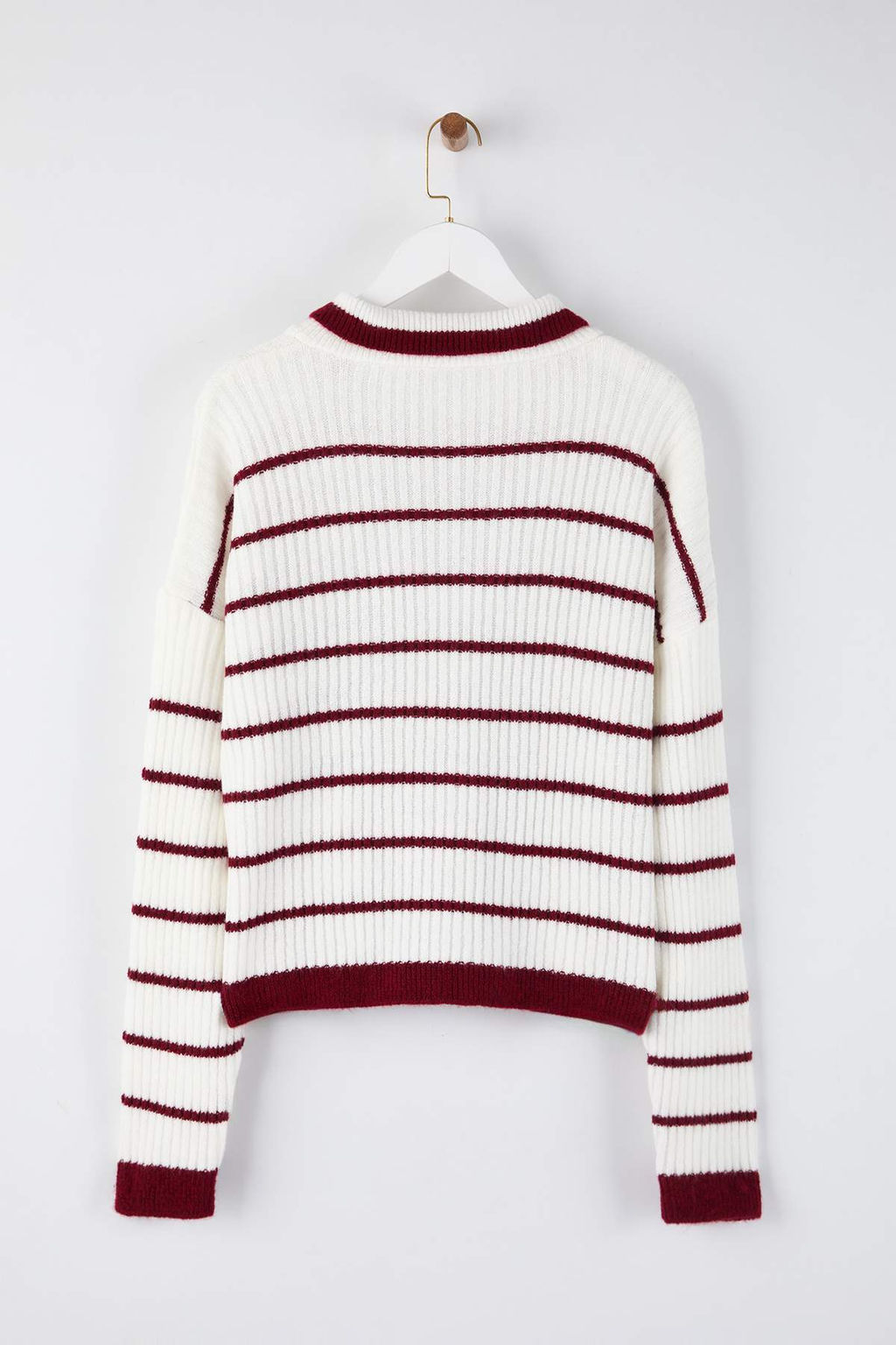 Beyaz Polo Yaka Cizgili Triko Kazak TWOAW26KZ00268 - Trendyolmilla фото 6