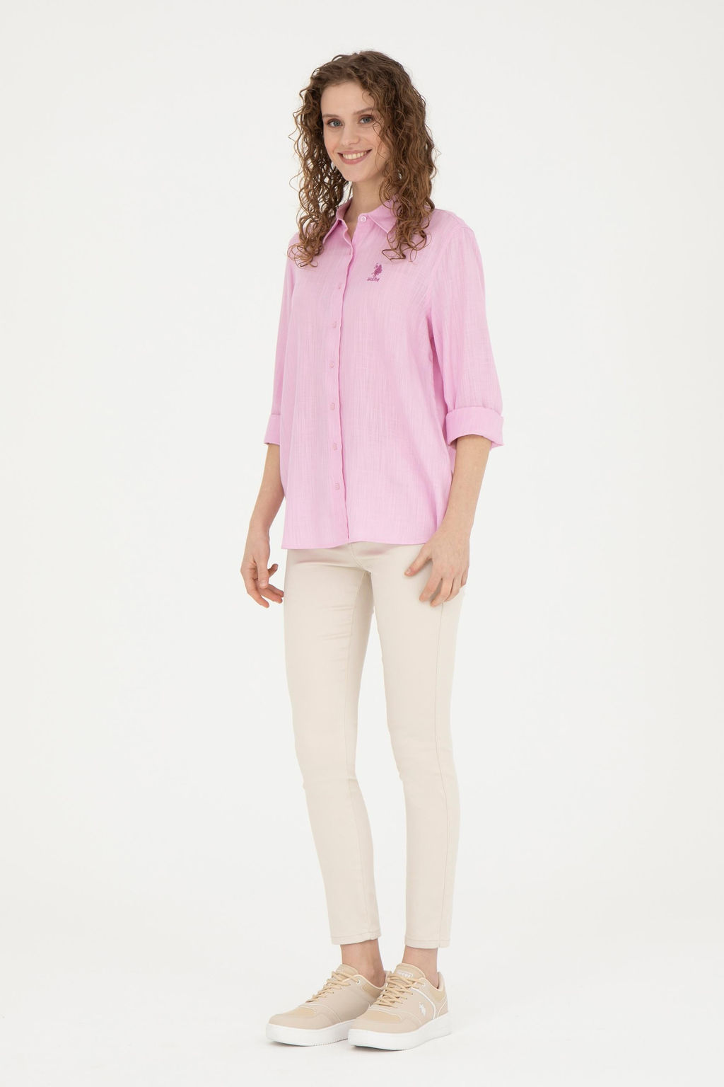 Женская розовая рубашка с длинным рукавом - U.s. polo assn фото 11