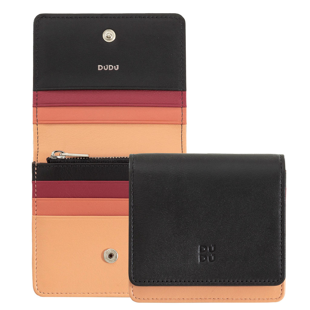 Итальянский кожаный кошелек DuDu серии Flores | черно-розовый