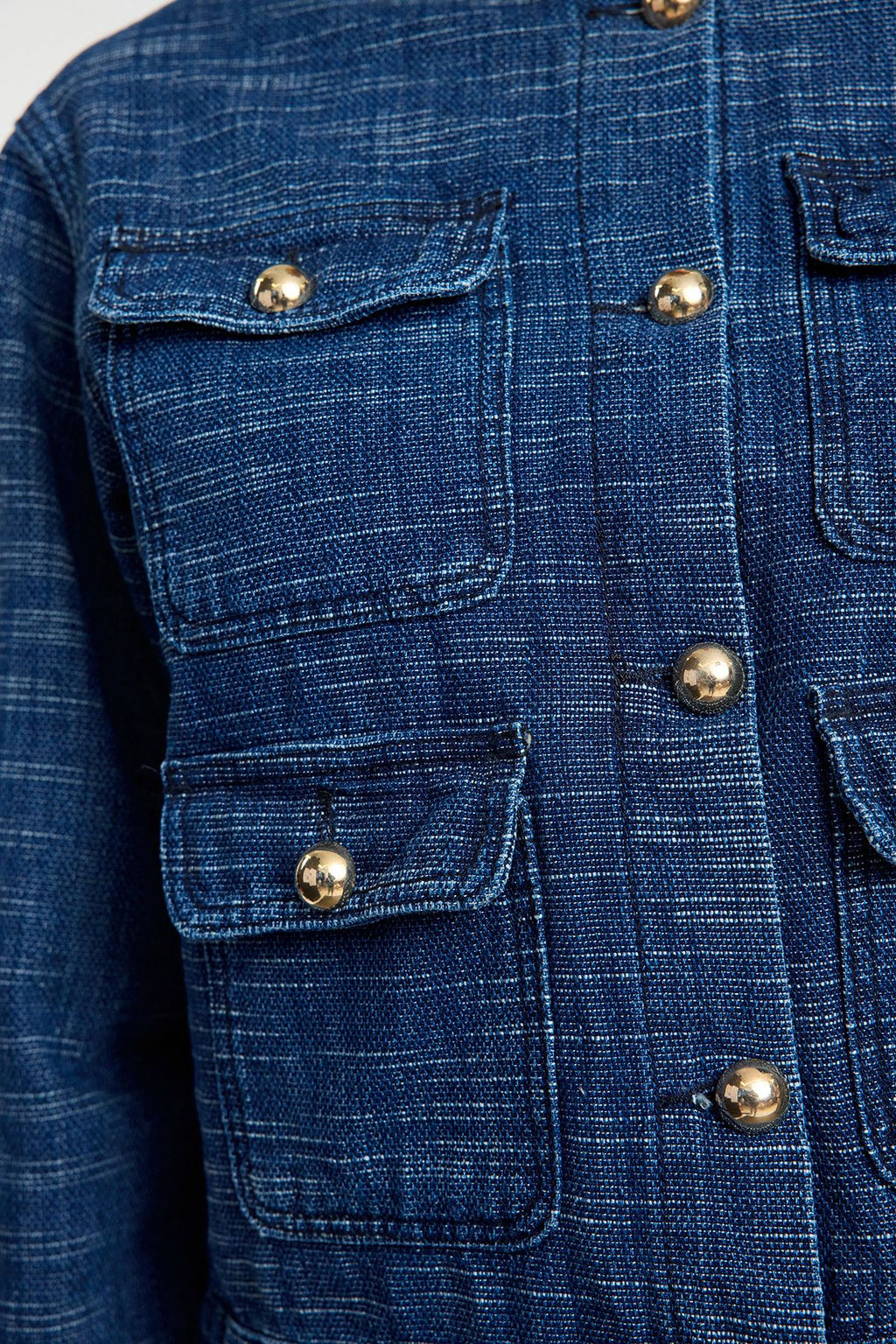 Indigo Gold Dugme Detayl? Efektli Denim Ceket TWOAW25CE00056