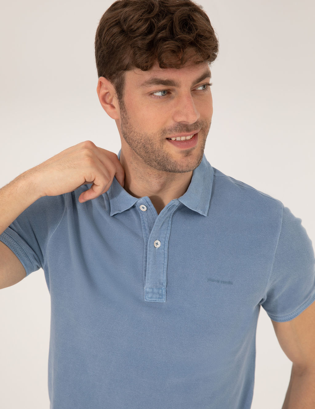 Koyu Mavi Slim Fit Eskitme Polo Yaka Ti__rt