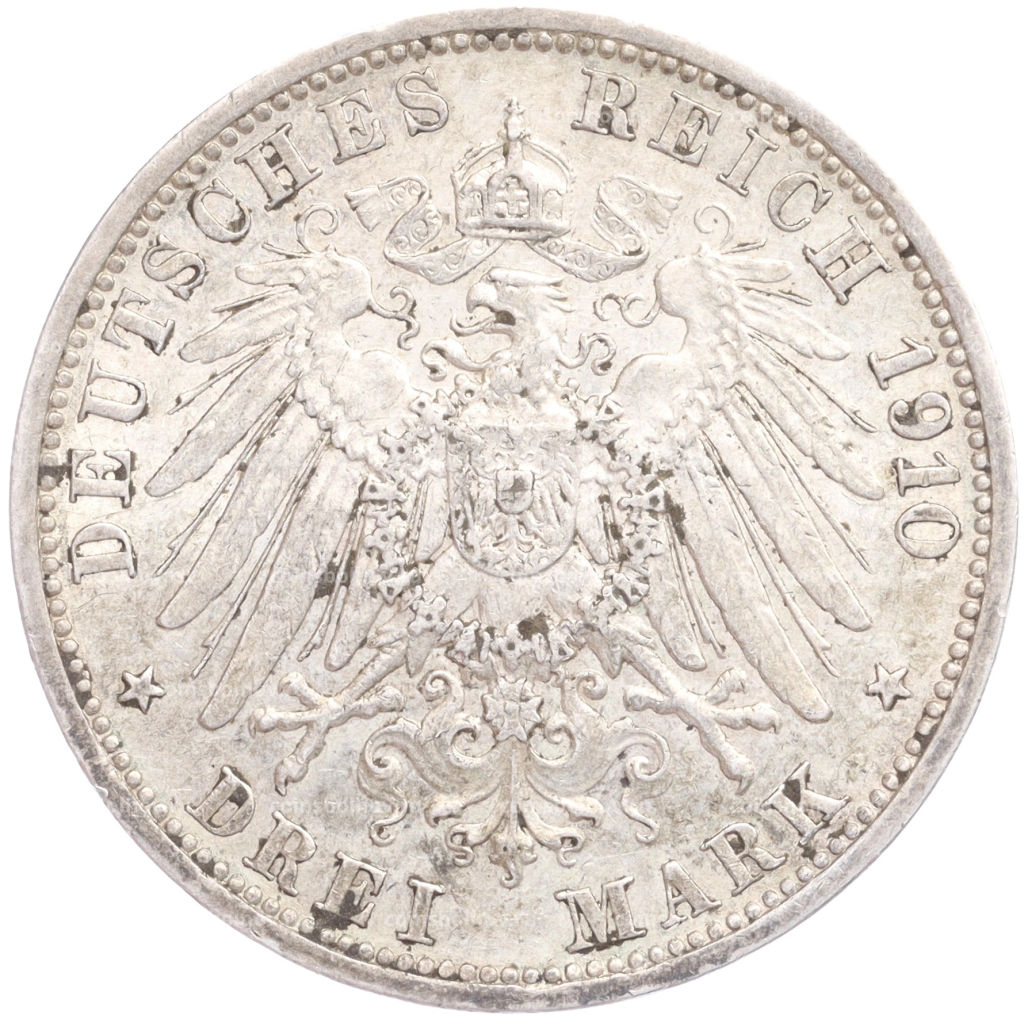 Монета 3 марки 1910 года G Германия (Баден)