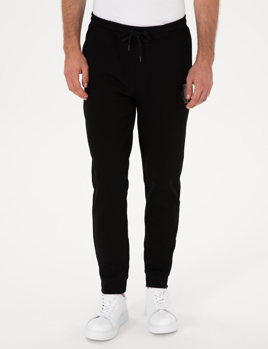 Siyah Slim Fit Pamuk Kar___ml_ Pa_as_ Lastikli E_ofman Alt_
