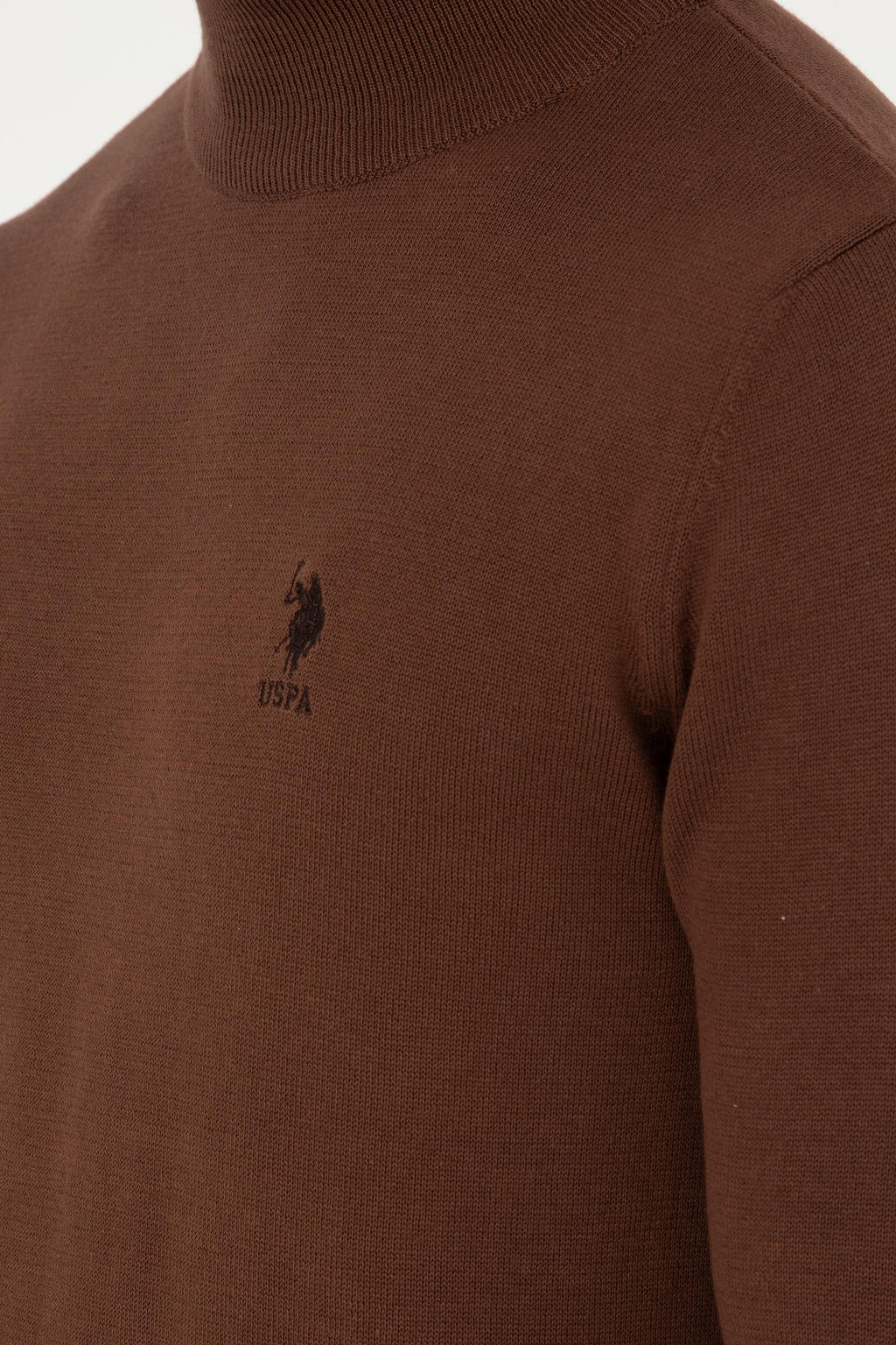 Erkek Slim Fit Yar_m Bo_azl_ Kahverengi Basic Kazak