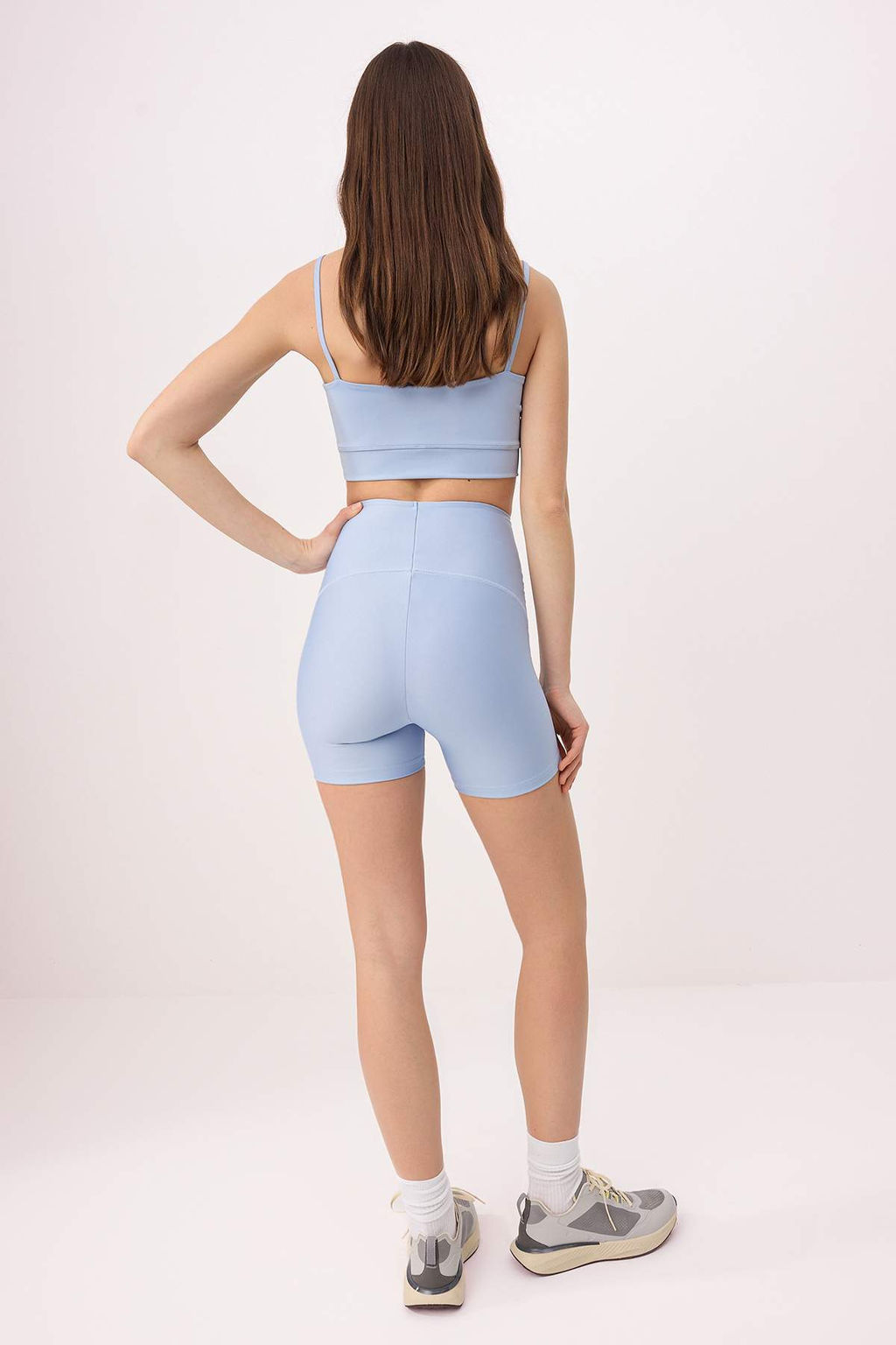 Ac?k Mavi Toparlay?c? Orme Spor Sort/K?sa Tayt TWOSS21SR0545