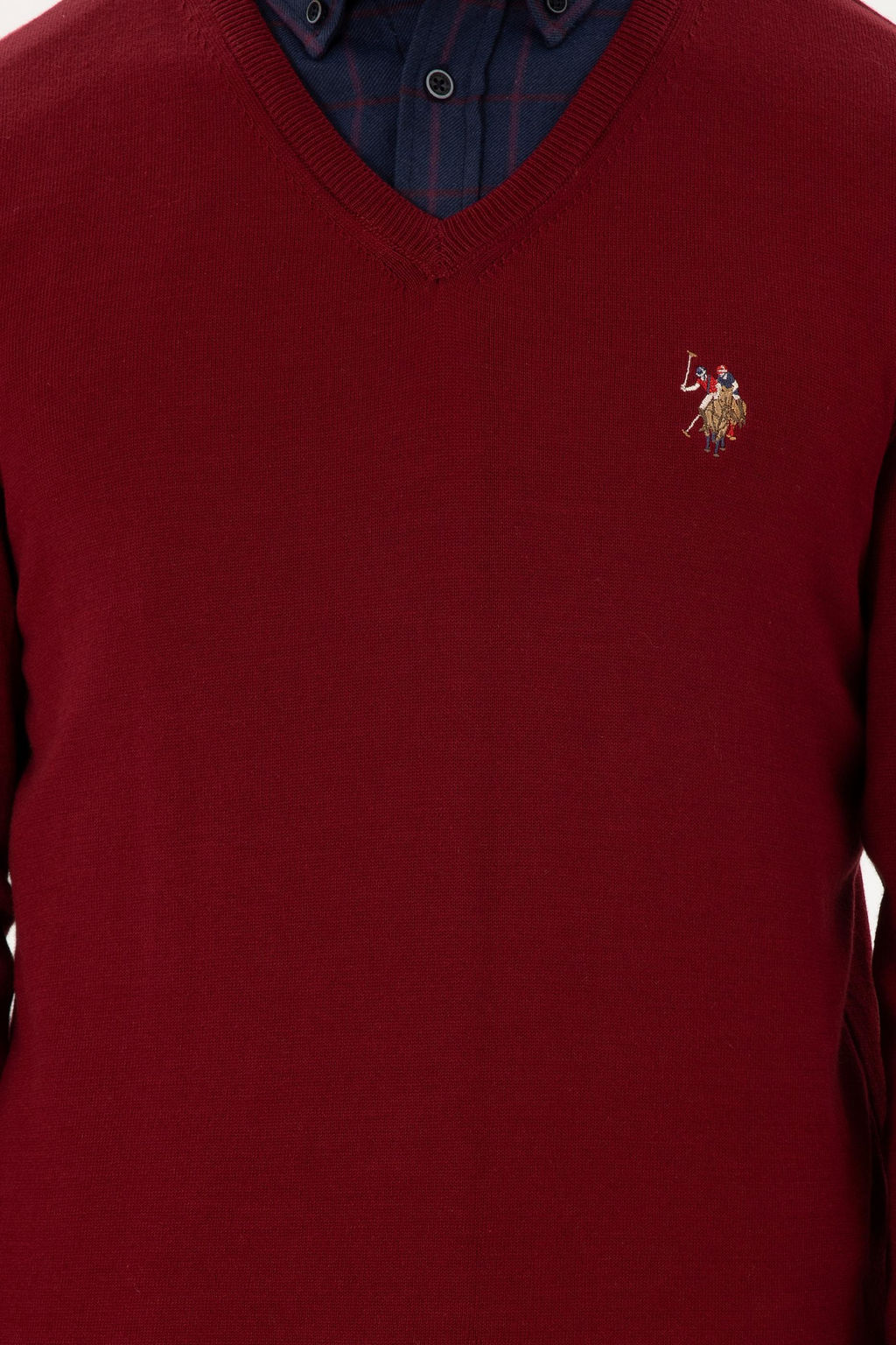 Erkek Slim Fit V Yaka Bordo Basic Kazak - U.s. polo assn фото 6