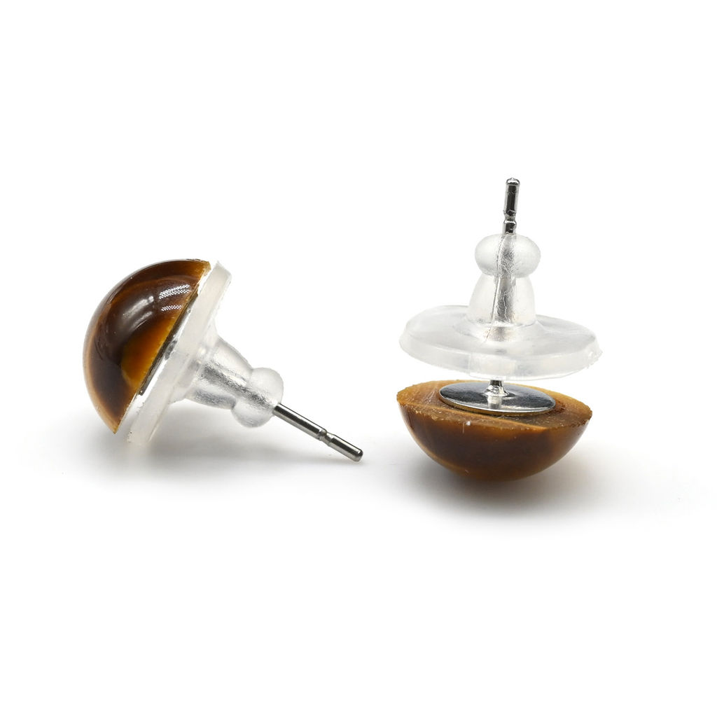 Серьги гвоздики (пусеты) из тигрового глаза 9-10мм. Радуга камня