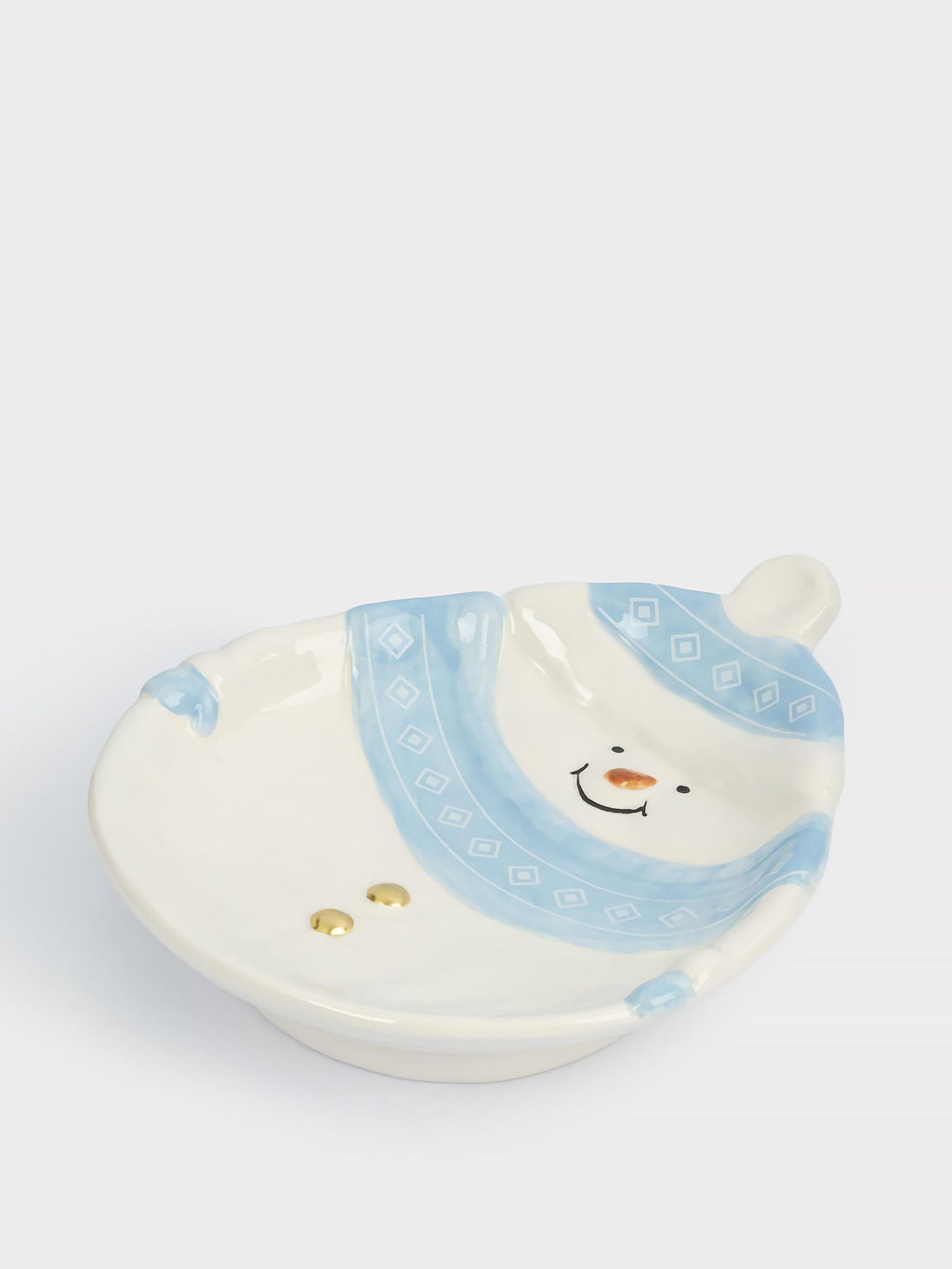 Блюдо, 18x22x4 см, керамика, бело-голубое, Снеговик в шапке и шарфе, Snowman
