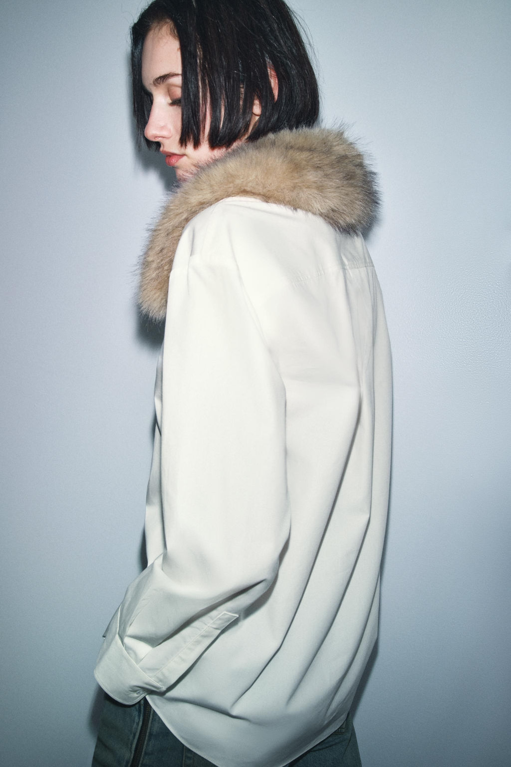 POPLIN SHIRT WITH FAUX FUR COLLAR ZW COLLECTION - Zara фото 3