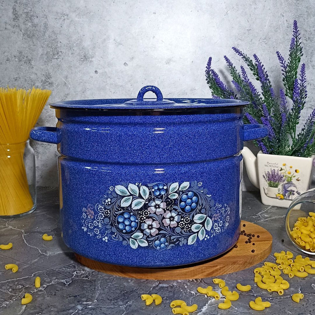 Кастрюля 12,5л цил. син. с зерн. Голубика 1с300с