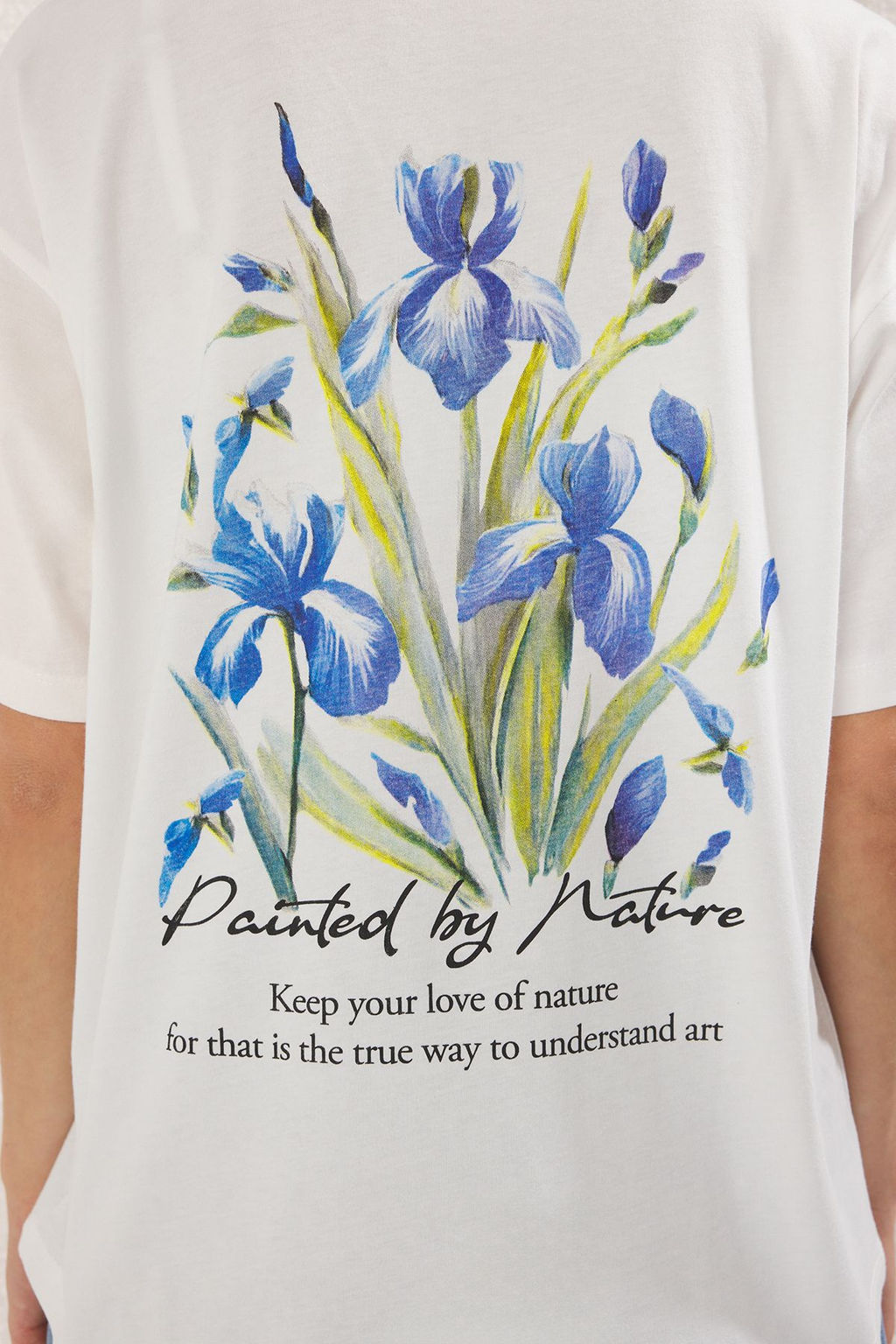 Trendyolmilla Ekru %100 Pamuk On ve Arka Cicek Bask?l? Oversize/Genis Kesim Orme T-Shirt TWOSS25TS00204 фото 4