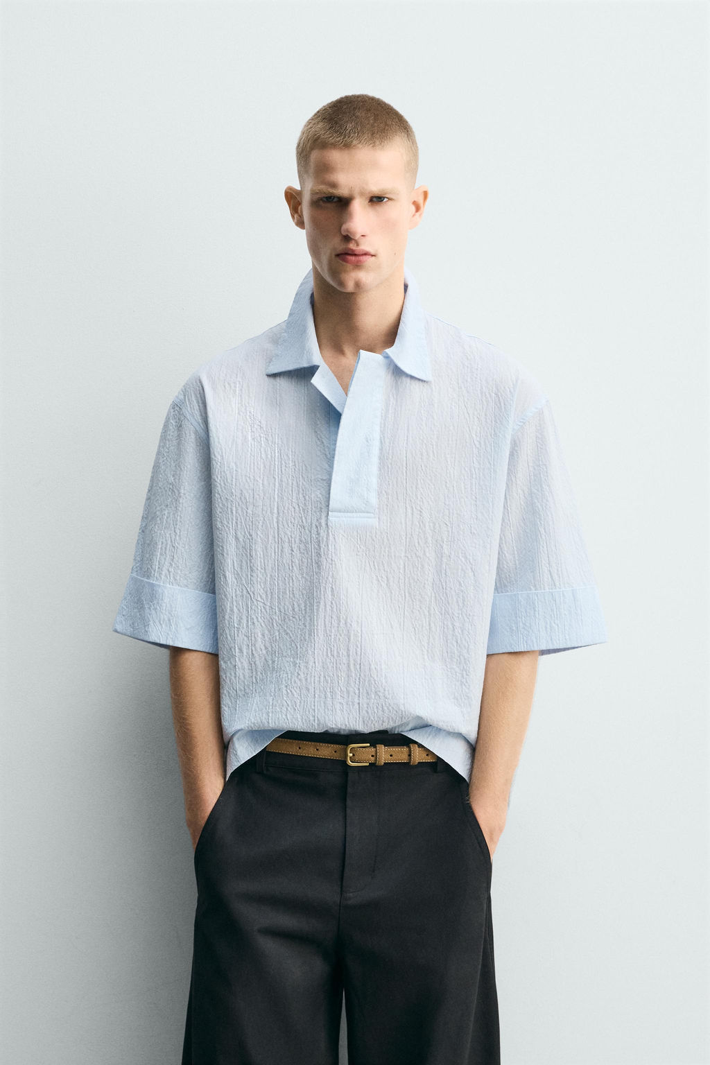 CAMISA POLO BOXY FIT TEXTURA / Celeste - Zara фото 2