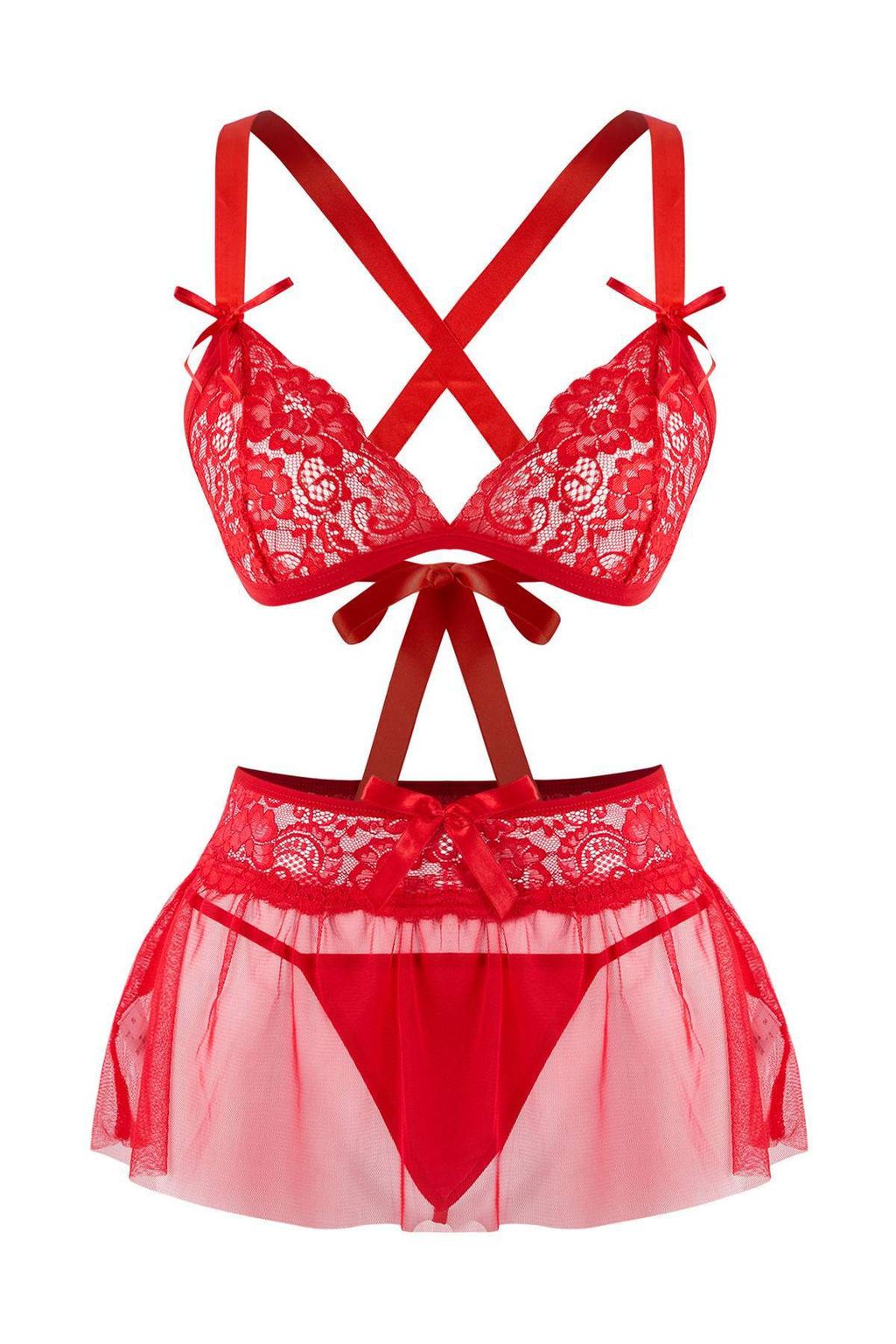 K?rm?z? 4lu Y?lbas? Temal? Dantel Kurdele/Fiyonk/Baglamal? Corapl? Ic Camas?r? Tak?m? THMAW26CC00034