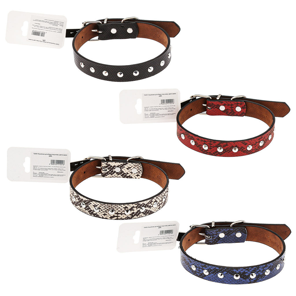 Пэт тойс (Pet toys) Ошейник для собаки Рептилия 2,4х51см, металлическая застежка, под кожу, металл декор, на картоне, цвета в ассортименте: бордовый, синий, черный, черно-белый (Китай) фото 3