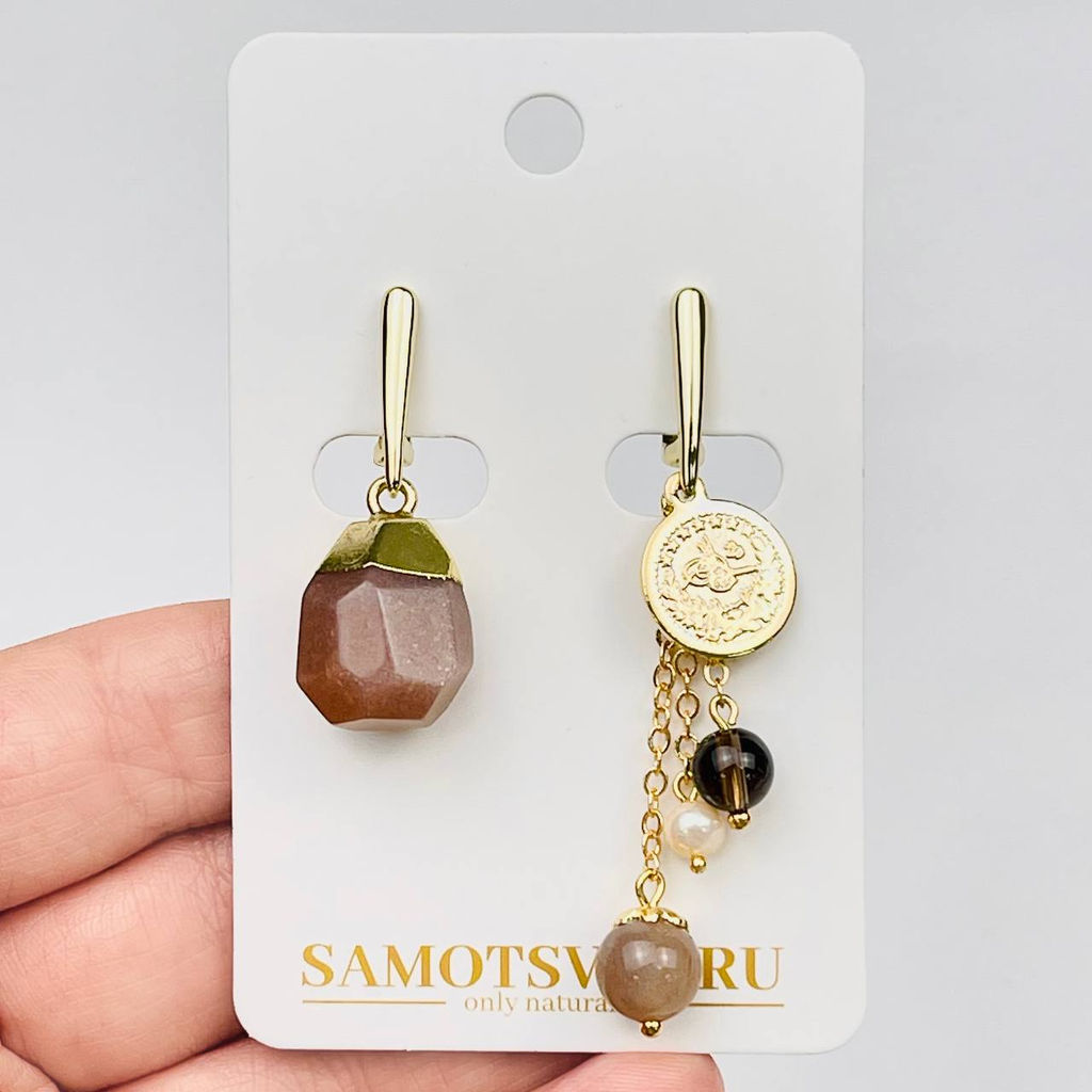 Серьги из Лунного камня и Раухтопаза