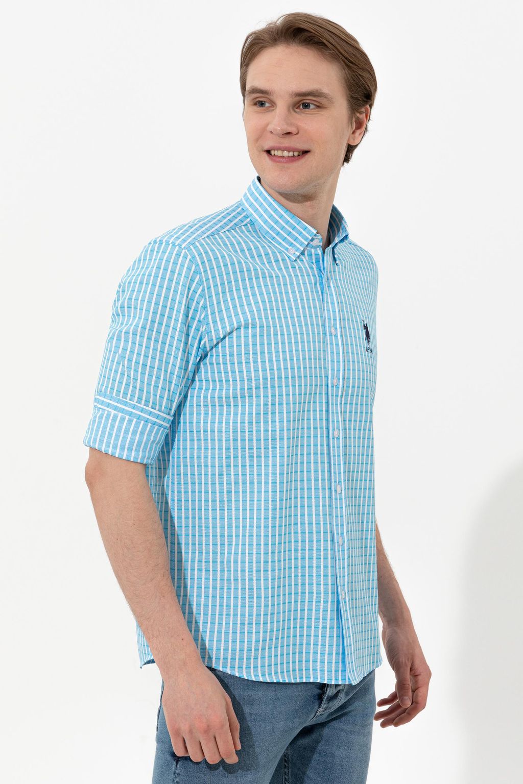 U. S. Polo Assn Мужская бирюзовая рубашка с длинным рукавом - U.s. polo assn фото 3