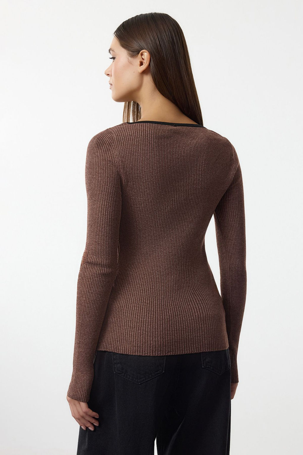 Siyah Merserize Gorunumlu Premium Iplik/Ozel Iplik Kurdele/Fiyonk Detayl? Triko Kazak TWOAW25KZ00207 - Trendyolmilla фото 12