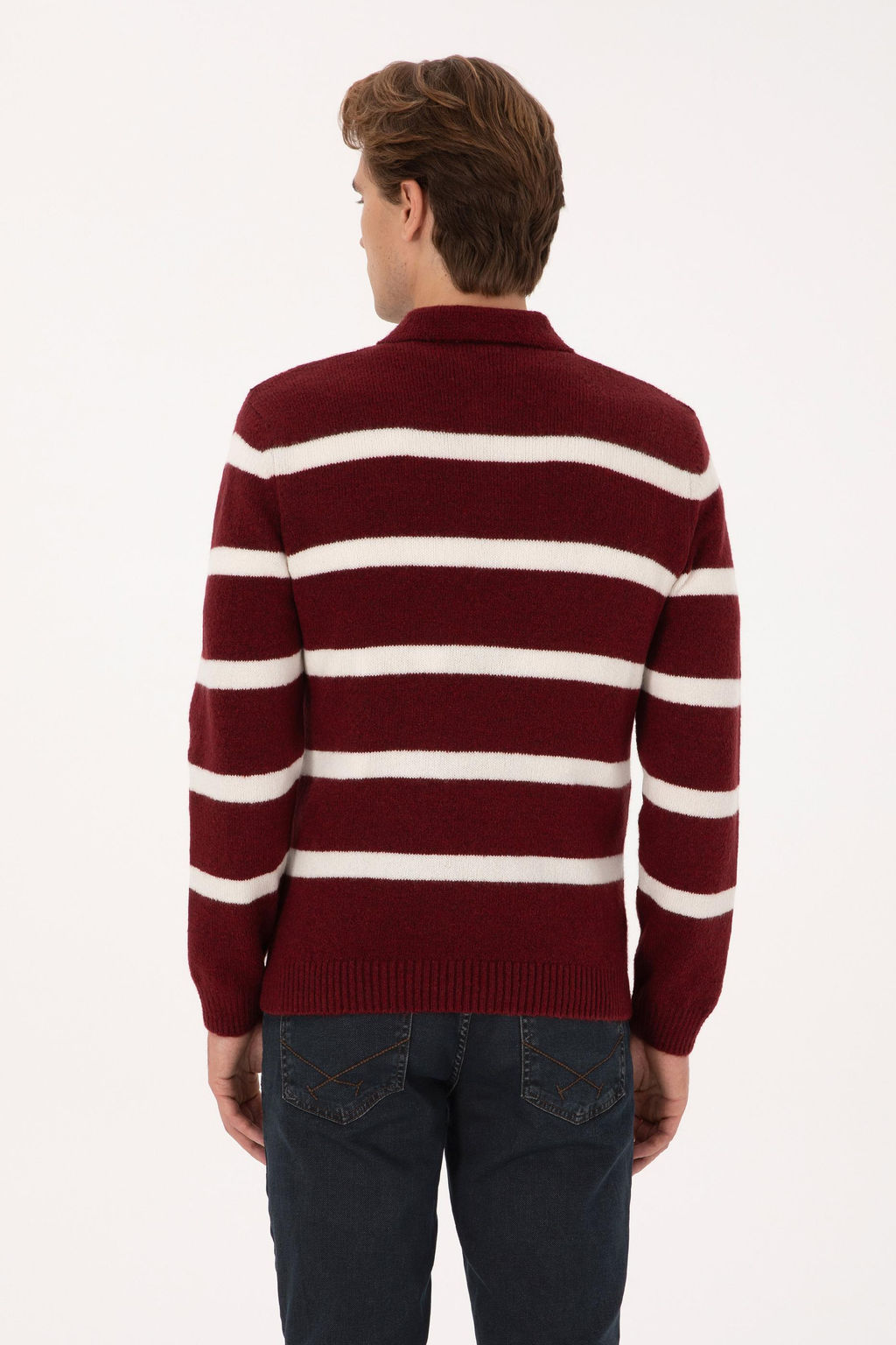 Erkek Regular Fit Polo Yaka Bordo Kazak