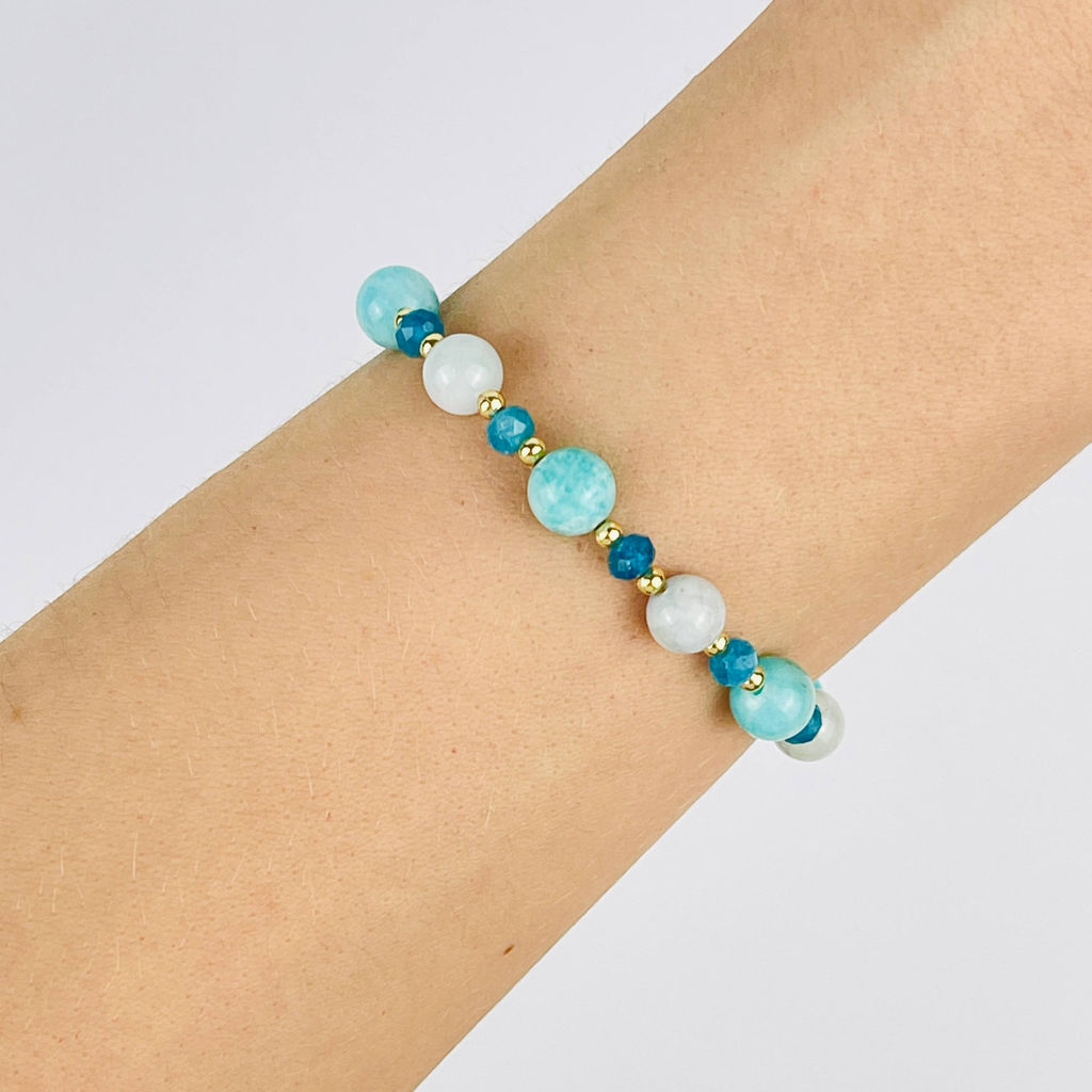 Браслет (Вишудха) регулируемый из Аквамарина, Апатита и Амазонита - Радуга самоцветов фото 2