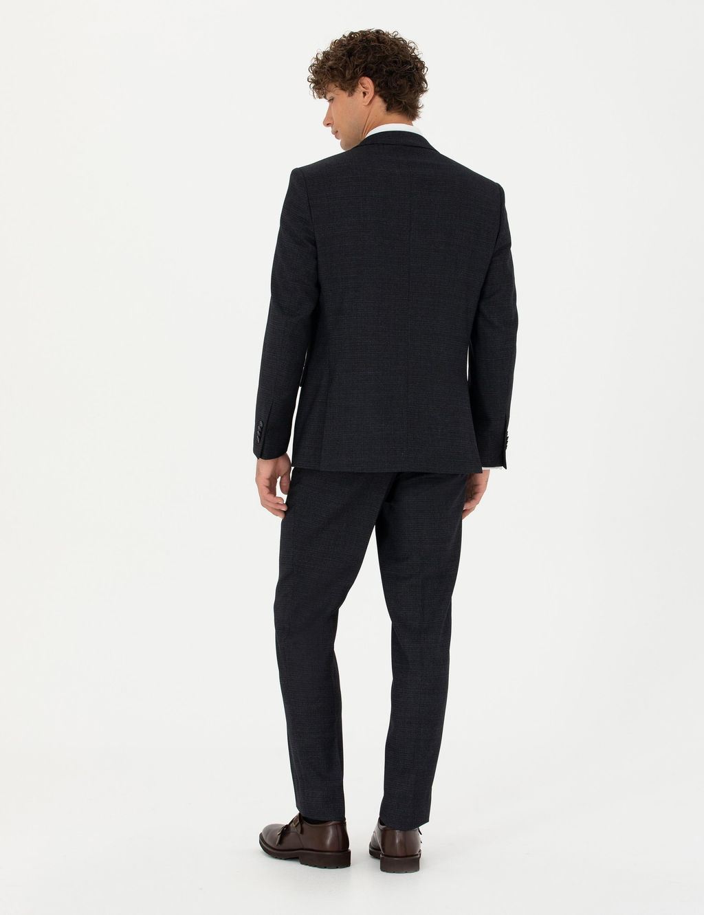 Lacivert Ex. Slim Fit Y_n Kar___ml_ Tak_m Elbise