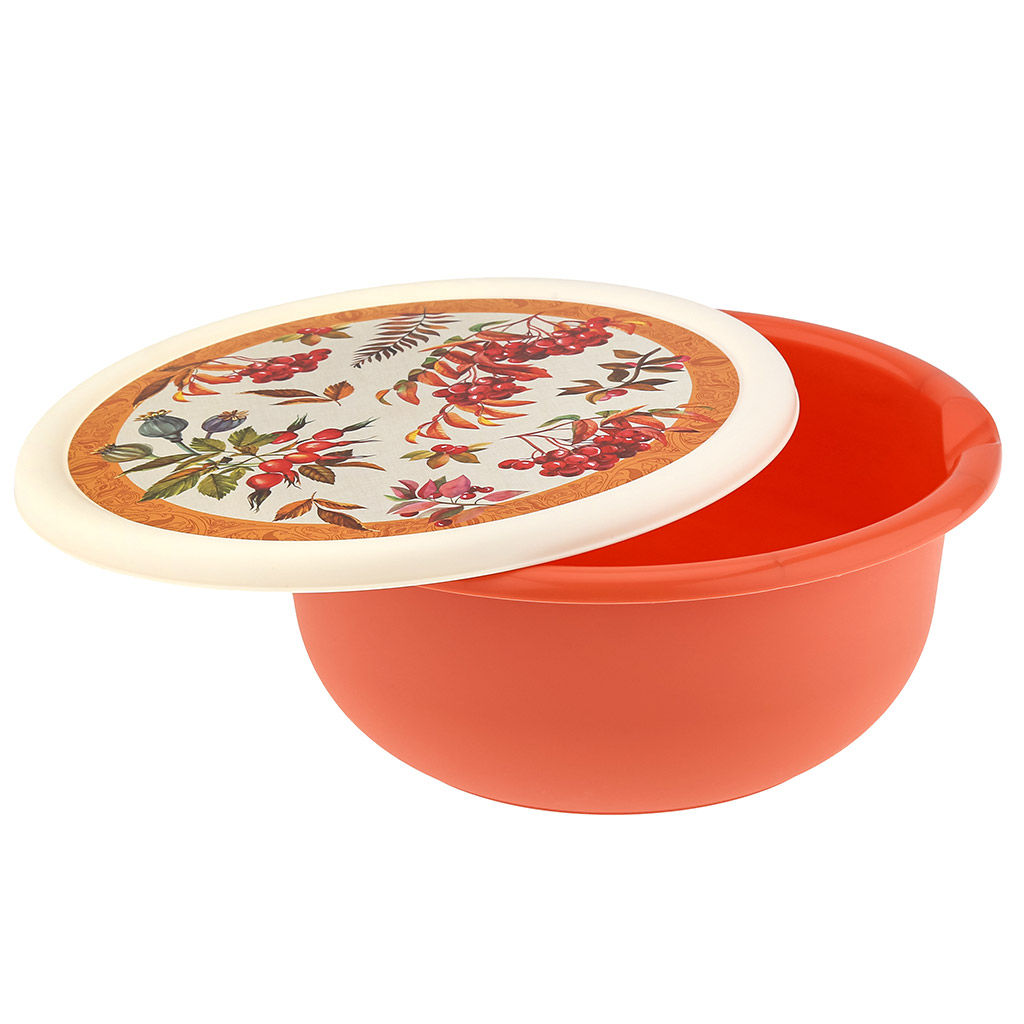 Миска пластмассовая Asti 2,1л, д22,5см, h9см, оранжевый, с крышкой, с декором (Россия) - Домашняя Мода фото 4