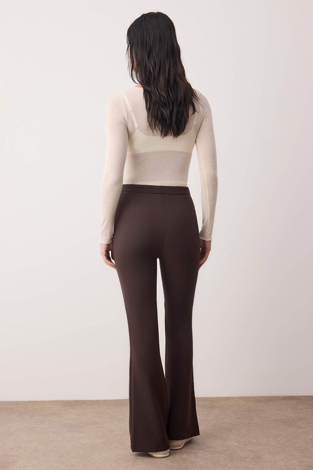 Koyu Kahverengi Flare Ispanyol Paca Bootcut Dokuma Pantolon TOFAW19BB0581