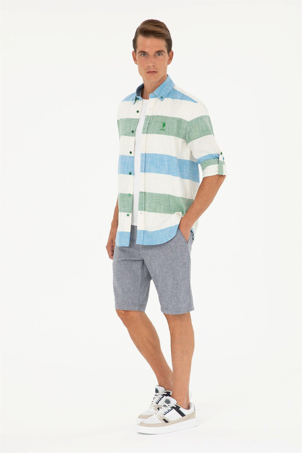 U. S. Polo Assn / Мужская зеленая рубашка с длинным рукавом - U.s. polo assn фото 4