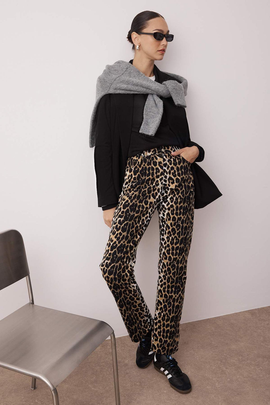 TRENDYOLMILLA Kahverengi Leopar Desenli Straight/Duz Kesim Dokuma Pantolon TWOSS24PL00170  фото 2