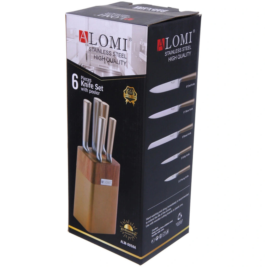 Набор ножей "SHEF" 6предметов (5ножей+подставка), золотая ручка