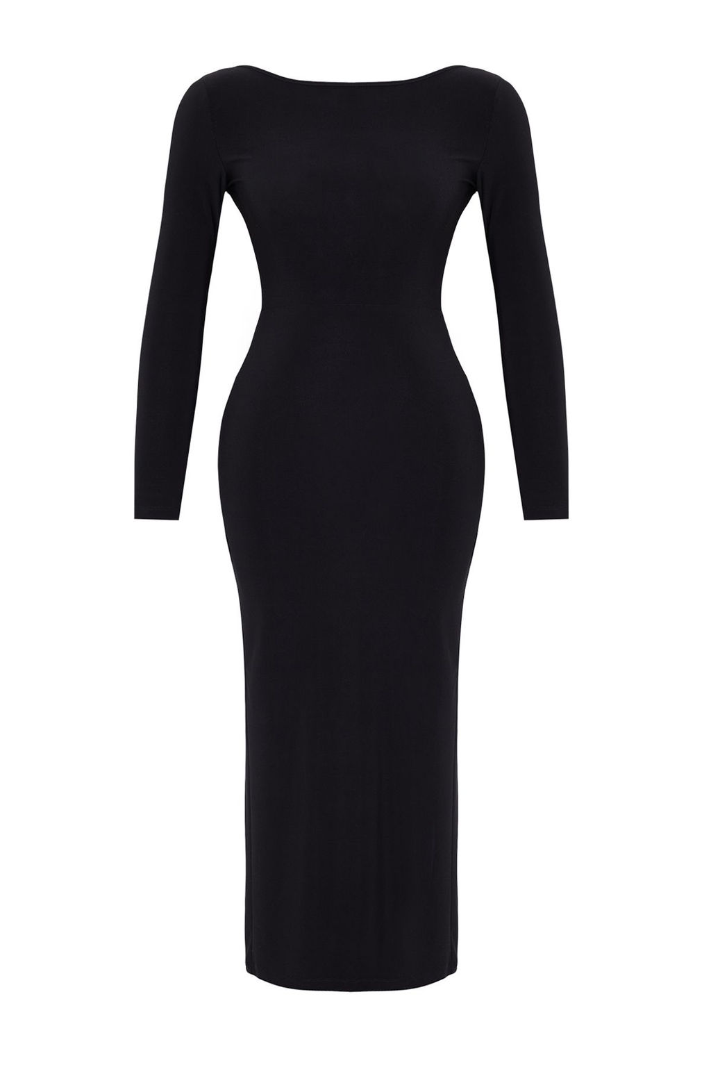 Trendyolmilla Siyah Kay?k Yaka S?rt Dekolteli Y?rtmacl? Fitted/Vucuda Oturan Maxi Esnek Orme Elbise TWOAW24EL00824 фото 7