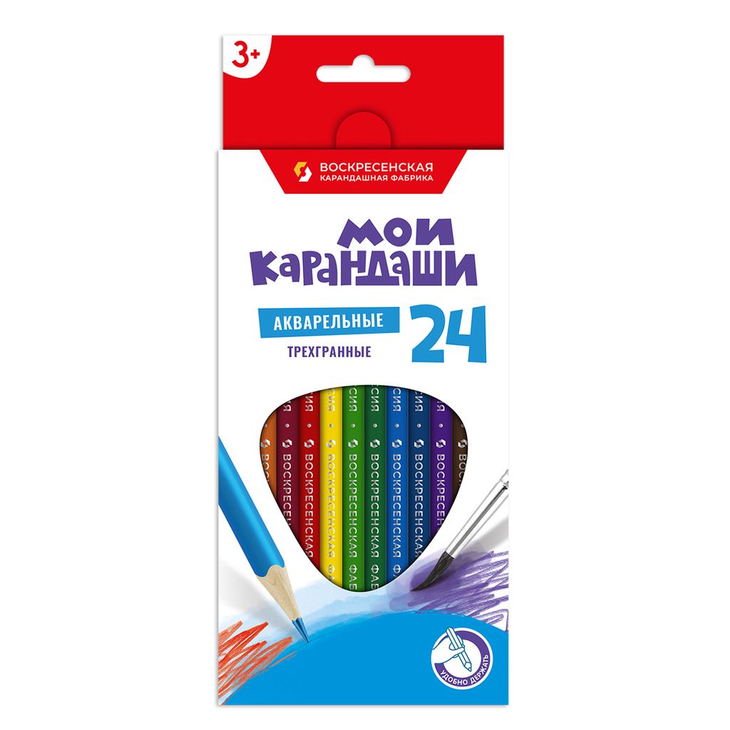 ВКФ Мои карандаши MP-WCP-1024 Набор акварельных трехгранных карандашей заточенный 4 х 24 цв