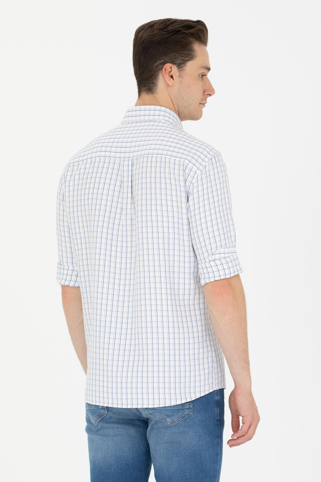 U. S. Polo Assn Мужская темно-синяя белая рубашка в клетку - U.s. polo assn фото 5