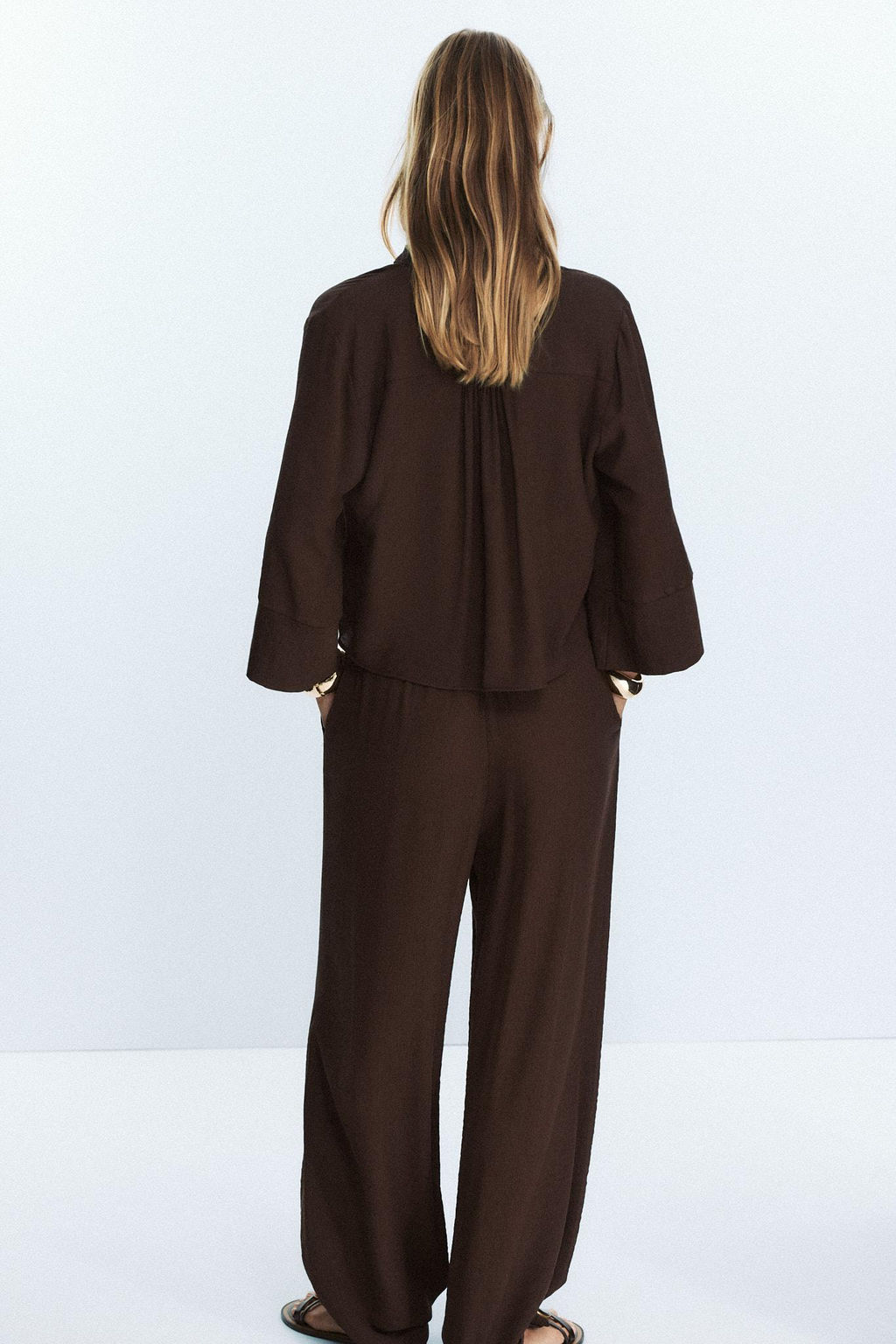 COTTON GAUZE WIDE-LEG TROUSERS - Zara фото 3