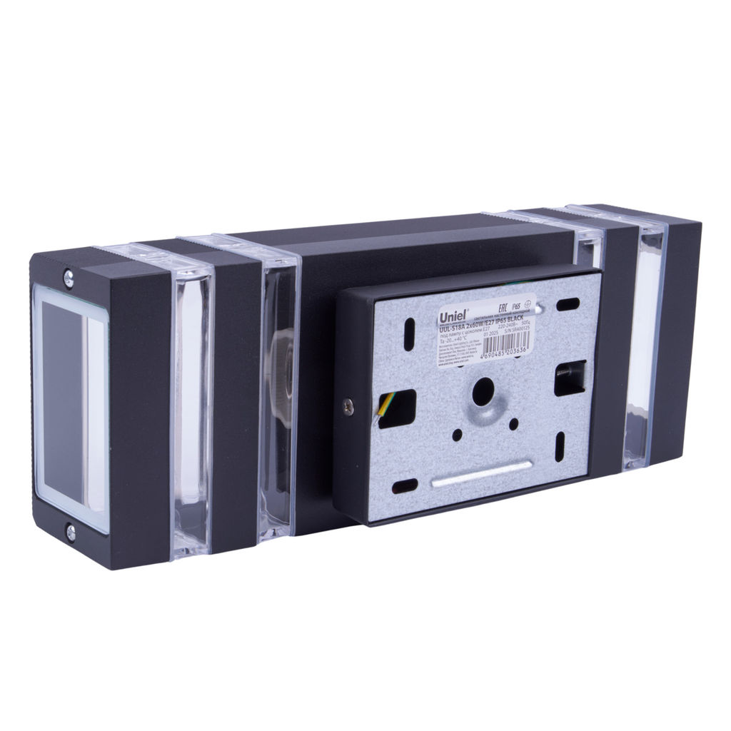 UUL-S18A 2x60W/E27 IP65 BLACK Светильник уличный, под две лампы Е27. Архитектурный накладной. Корпус черный. TM Uniel
