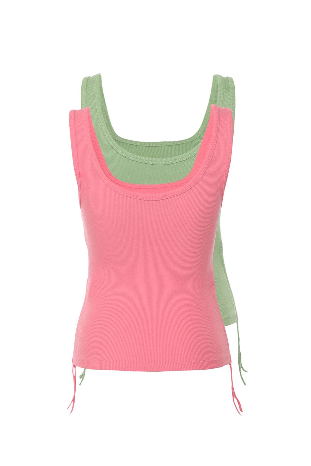 Pembe-Mint 2li Paket Buzgu Detayl? Havuz Yaka Fitilli Esnek Orme Atlet TWOSS21AL0195