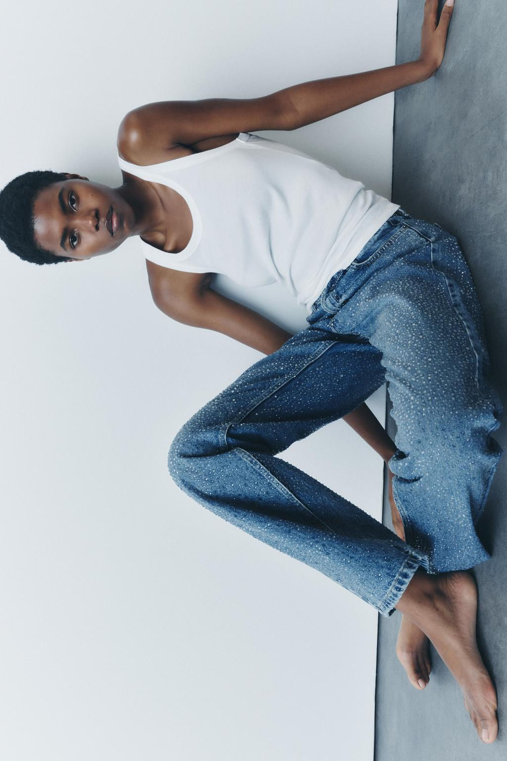 ZW COLLECTION MID-RISE JEANS WITH RHINESTONES - Zara фото 4