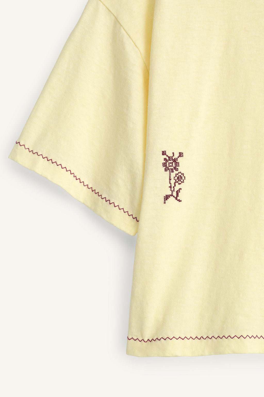 CAMISETA PESPUNTES FLOR BORDADA ALGOD?N LINO LIMITED EDITION / Vainilla - Zara фото 8