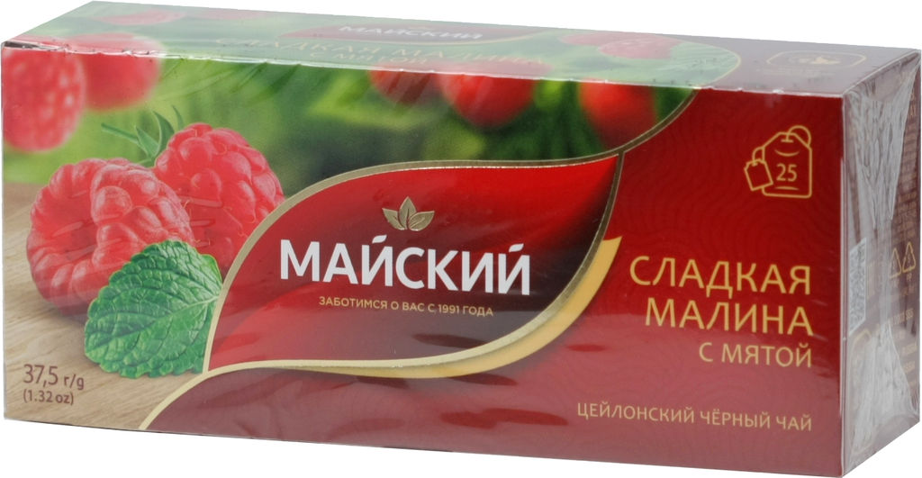 Майский. Черный (сладкая малина с мятой) карт.упаковка, 25 пак.