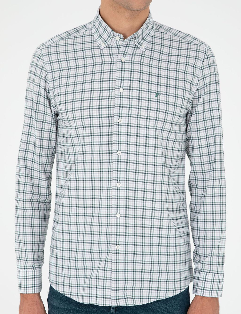 Haki Slim Fit Pamuklu Kareli G_mlek