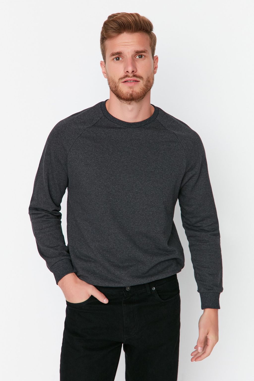 TRENDYOL MAN Bordo Regular/Normal Kesim Ici Polar/S?cak Tutan Sweatshirt TMNAW23SW00189