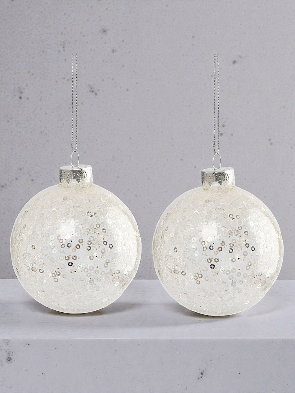 Игрушка елочная, 8 см, 2 шт, стекло/пайетки, серебристая, Шар с узором, New year - Anna lafarg фото 7