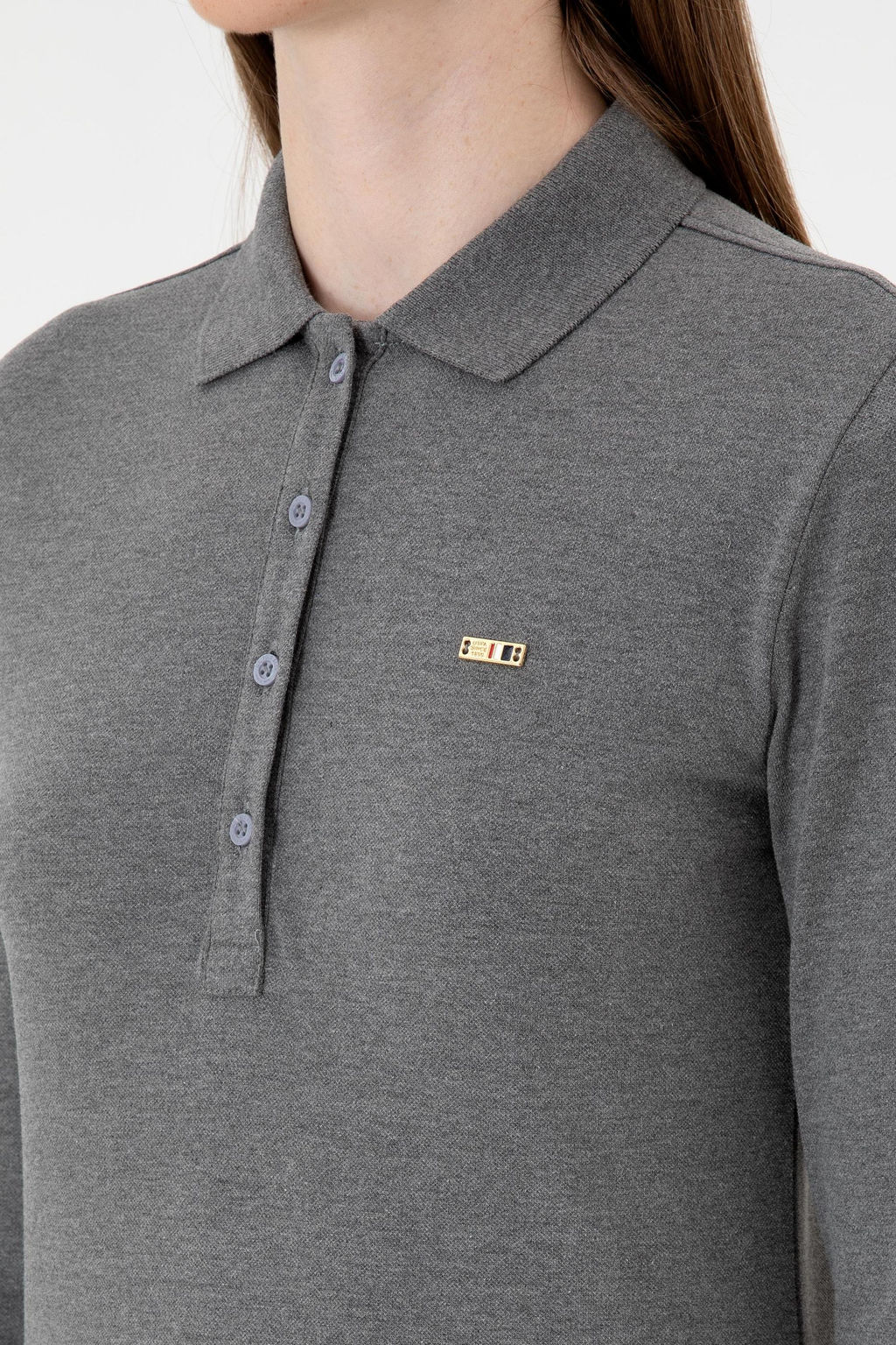 Kad_n Antrasit Melanj Basic Polo Yaka Sweatsh_rt