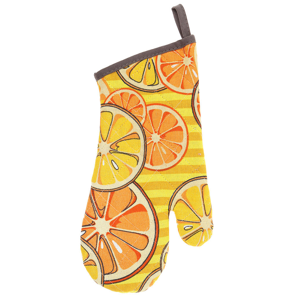 Кухонный комплект Апельсинки, вид 5: прихватка-варежка 15х30см + прихватка 20х20см, рогожка 171г/м2, хлопок 100%, наполнитель - ватин 280г/м2, на пластмассовом подвесе, Домашняя мода (Россия)  фото 2