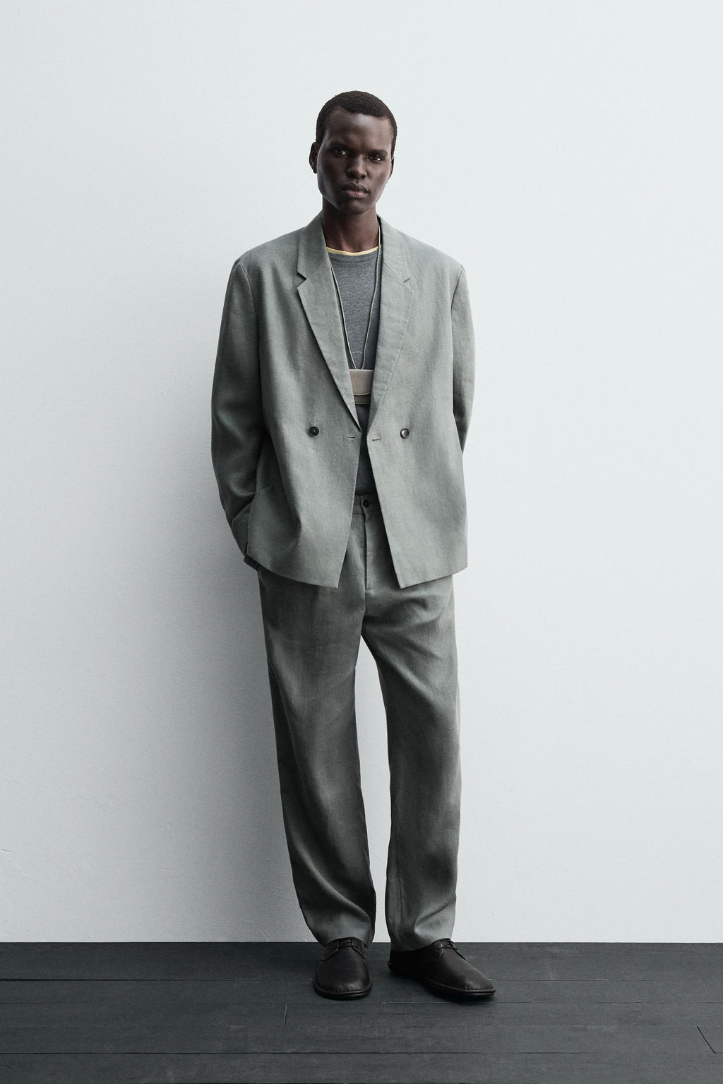 DOUBLE-BREASTED 100% LINEN SUIT BLAZER