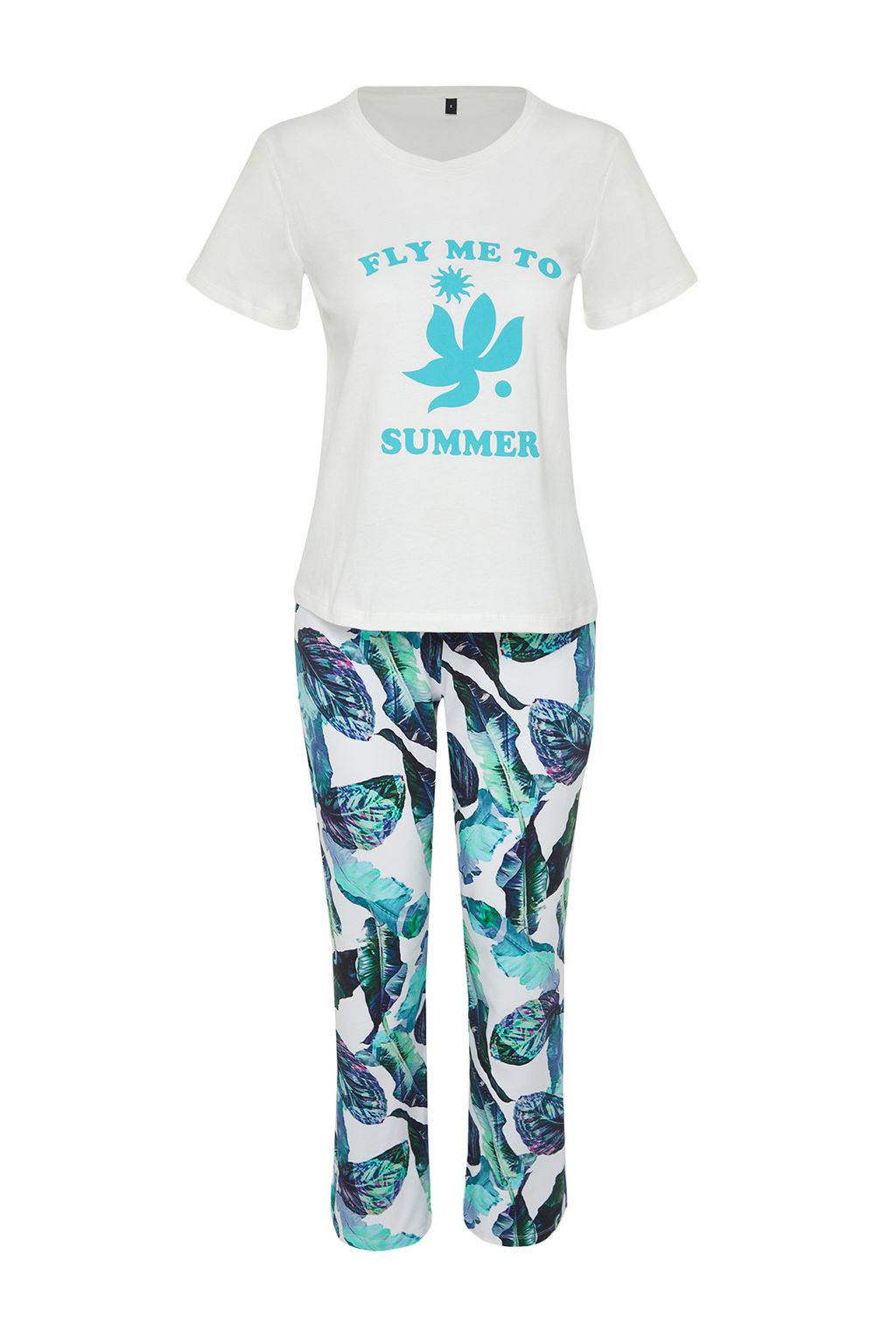Trendyolmilla Beyaz-Cok Renkli %100 Pamuklu Cicekli Orme Pijama Tak?m? THMSS24PT00322